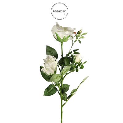 Yapay 3lü Açmış Gül Dalı Beyaz 68 cm
