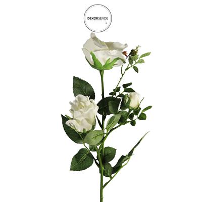 Yapay 3lü Açmış Gül Dalı Beyaz 68 cm