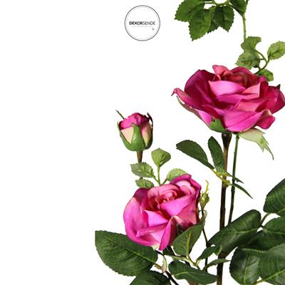 Yapay 3lü Açmış Gül Dalı Fuşya 64 cm