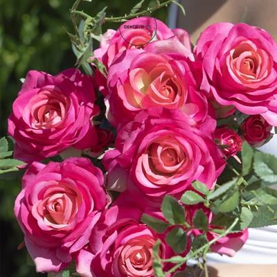 Yapay 3lü Açmış Gül Dalı Fuşya 64 cm