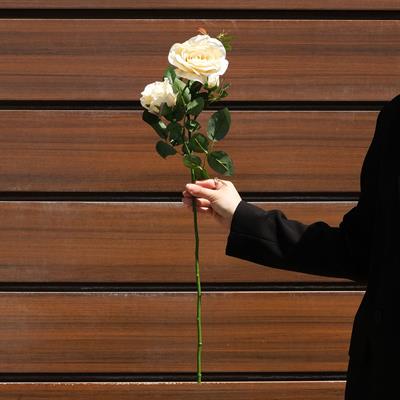 Yapay 3lü Açmış Gül Dalı Krem 68 cm