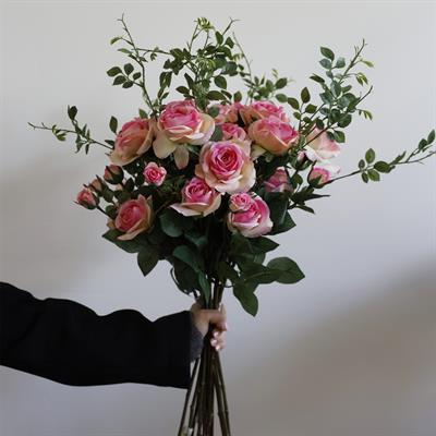 Yapay 3lü Açmış Gül Dalı Pembe 65 cm