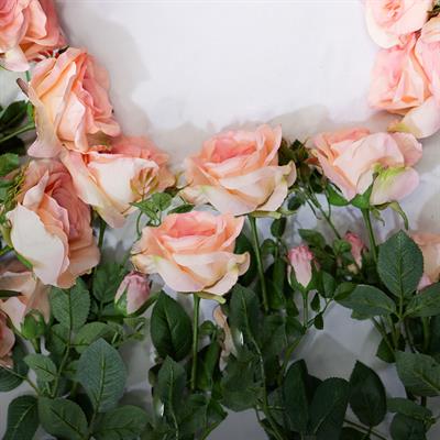 Yapay 3lü Açmış Gül Dalı Pudra 65 cm