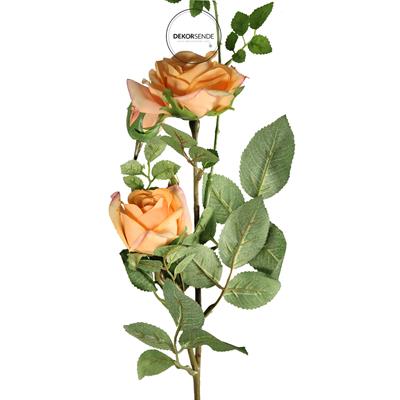 Yapay 3lü Açmış Gül Dalı Turuncu 65 cm
