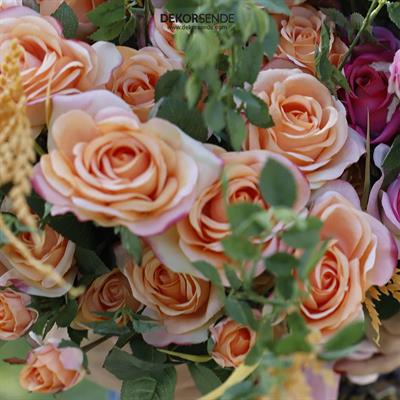 Yapay 3lü Açmış Gül Dalı Turuncu 65 cm