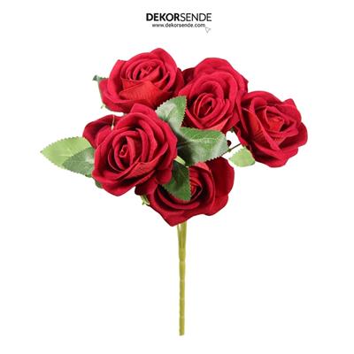 Yapay 7li Gül Demeti Kadife Dokulu 38 cm
