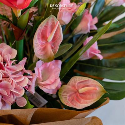 Yapay Antoryum Çiçeği Canlı Dokunuş Pembe 40 cm