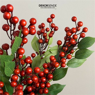 Yapay Berry Dal Yapraklı Kahverengi 65 cm