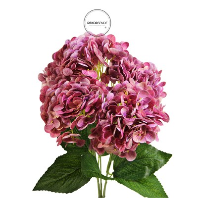 Yapay Çiçek Ortanca Demet Islak Doku Koyu Pembe 43 cm
