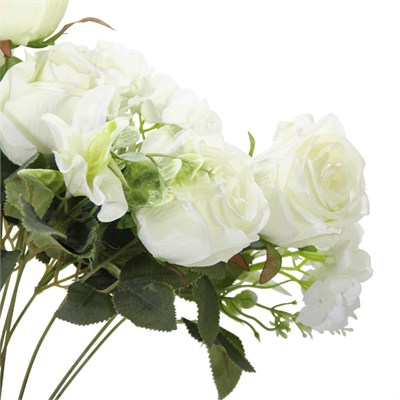 Yapay Gül Lilyum Ortanca Demet 49 cm Beyaz