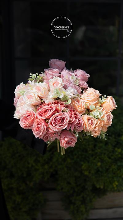 Yapay Gül Lilyum Ortanca Demeti 49 cm Pembe