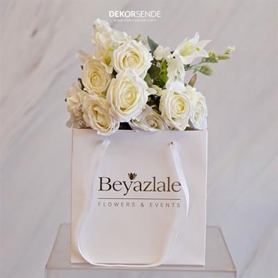 Yapay Gül Lilyum Ortanca Demeti Beyaz 43 cm