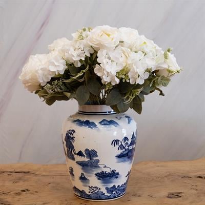 Yapay Gül Lilyum Ortanca Demeti Beyaz 43 cm