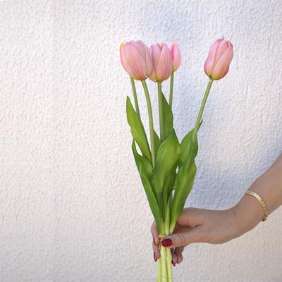 Yapay Islak Dokulu Lale Pembe 43 cm