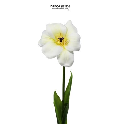 Yapay Lale Dal Açmış Gerçek Dokunuş Beyaz 60 cm