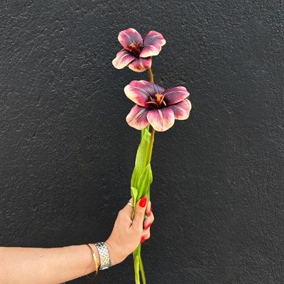 Yapay Lale Dal Açmış Gerçek Dokunuş Mor 60 cm
