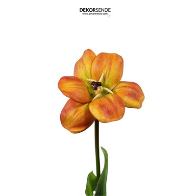 Yapay Lale Dal Açmış Gerçek Dokunuş Turuncu 60 cm