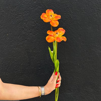 Yapay Lale Dal Açmış Gerçek Dokunuş Turuncu 60 cm