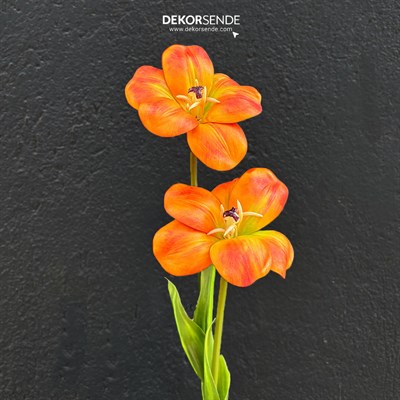 Yapay Lale Dal Açmış Gerçek Dokunuş Turuncu 60 cm