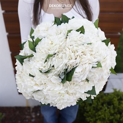 Yapay Ortanca Demeti Islak Dokulu Beyaz 43 cm