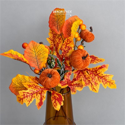 Yapay Pike Sonbahar Dal Kabaklı / Yapraklı Sarı Turuncu 30 cm