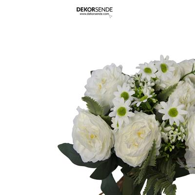 Yapay Şakayık ve Papatya Buketi Beyaz 47 cm