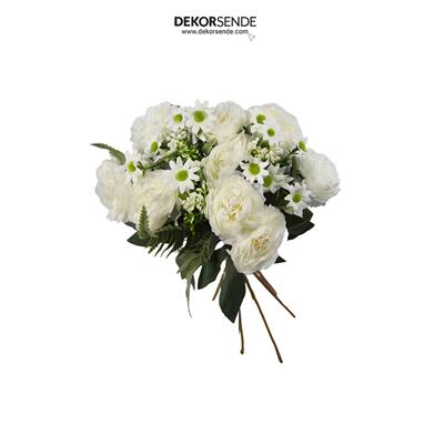 Yapay Şakayık ve Papatya Buketi Beyaz 47 cm