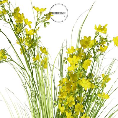 Yapay Sarı Çiçekli Grass Demeti Yeşil 75 cm