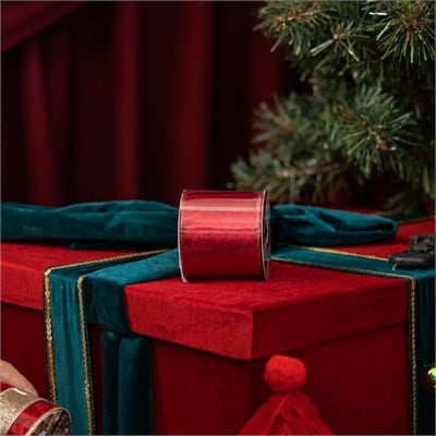 Yılbaşı Ağaç Kurdelesi Şerit Çift Taraflı Bordo 6cm x 2m