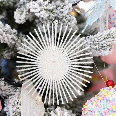 Yılbaşı Ağaç Süsü Güneş Simli Beyaz 15 cm