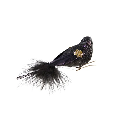 Yılbaşı Ağaç Süsü Kuş Klipsli Siyah 12 cm