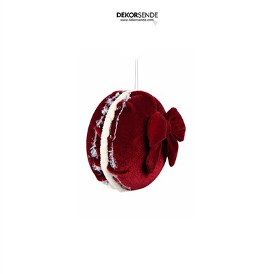 Yılbaşı Ağaç Süsü Makaron Kadife Bordo 10 cm
