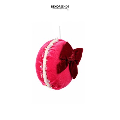 Yılbaşı Ağaç Süsü Makaron Kadife Fuşya 10 cm