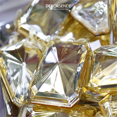 Yılbaşı Ağaç Süsü Taş Kristal Dikdörtgen Altın 12 cm