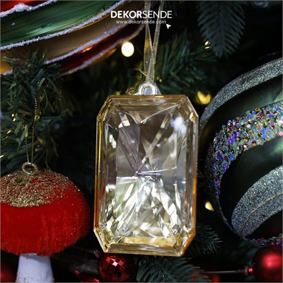 Yılbaşı Ağaç Süsü Taş Kristal Dikdörtgen Altın 12 cm