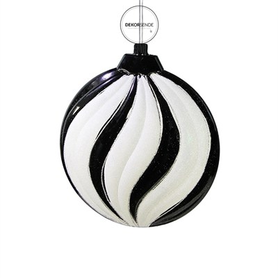 Yılbaşı Ağaç Topu Dalgalı Şerit Siyah Beyaz 40 cm