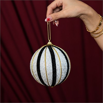 Yılbaşı Ağaç Topu Gold Şeritli Pullu 2li Siyah Beyaz 12 cm