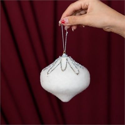 Yılbaşı Ağaç Topu Gümüş Desenli 2li Beyaz 10 cm