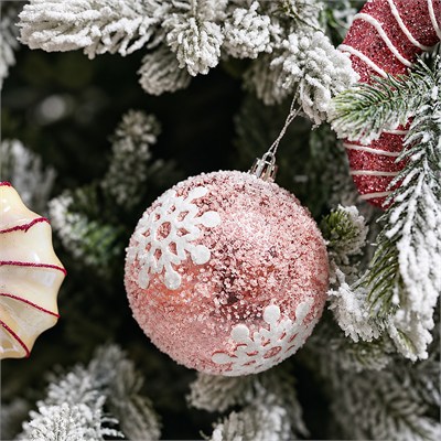 Yılbaşı Ağaç Topu Kar Taneli 2 Adet Pembe 10 cm