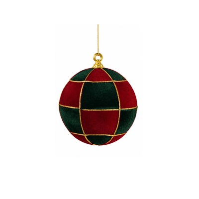 Yılbaşı Ağaç Topu Kareli Desen Bordo Yeşil 15 cm
