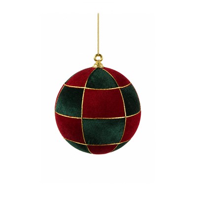 Yılbaşı Ağaç Topu Kareli Desen Bordo Yeşil 20 cm