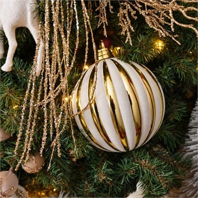 Yılbaşı Ağaç Topu Parlak Dilimli Desen Beyaz Altın 25 cm