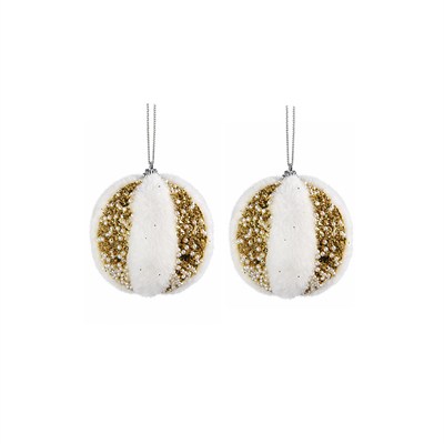 Yılbaşı Ağaç Topu Tüylü 2li Gold Beyaz 12 cm