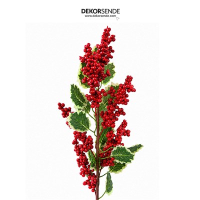 Yılbaşı Alacalı Yapraklı Kırmızı Berry Dal 75 cm