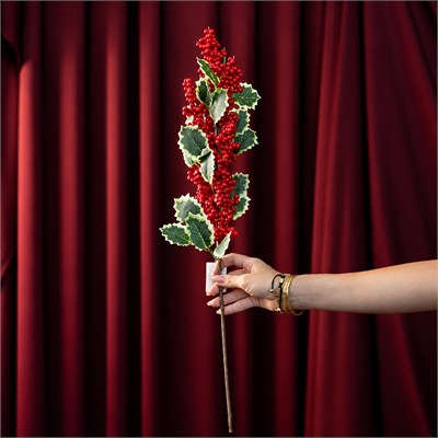 Yılbaşı Alacalı Yapraklı Kırmızı Berry Dal 75 cm