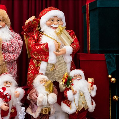 Yılbaşı Noel Baba Baklava Sırmalı Ayakta Kırmızı-Altın 60 cm