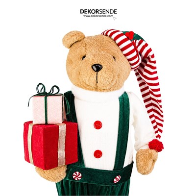Yılbaşı Beyaz Kazaklı Hediye Paketli Ayı 80 cm