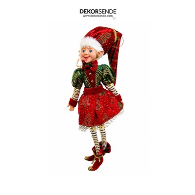 Yılbaşı Dekoratif Kıyafetli Kız Elf Figürü 60 cm