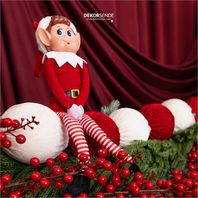 Yılbaşı Figürü Elf Çocuk Kırmızı 45 cm