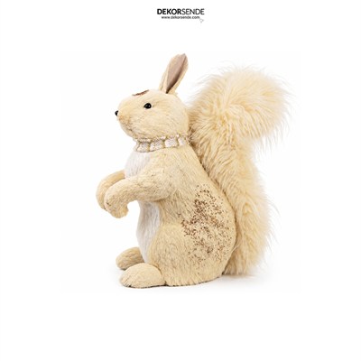 Yılbaşı Figürü Sincap Dekoratif Simli Krem 55 cm